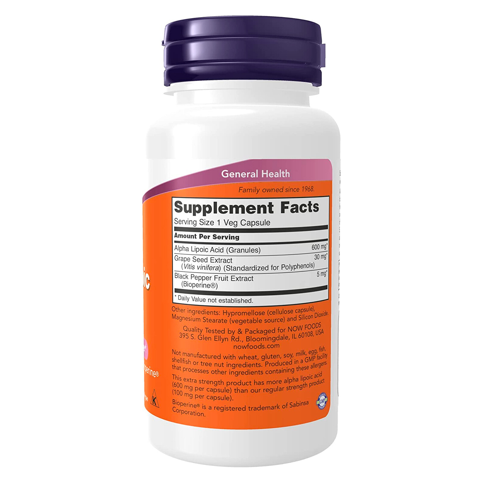 NOW FOODS Alpha Lipoic Acid Extra Strength 600 mg 60 Veg Capsules