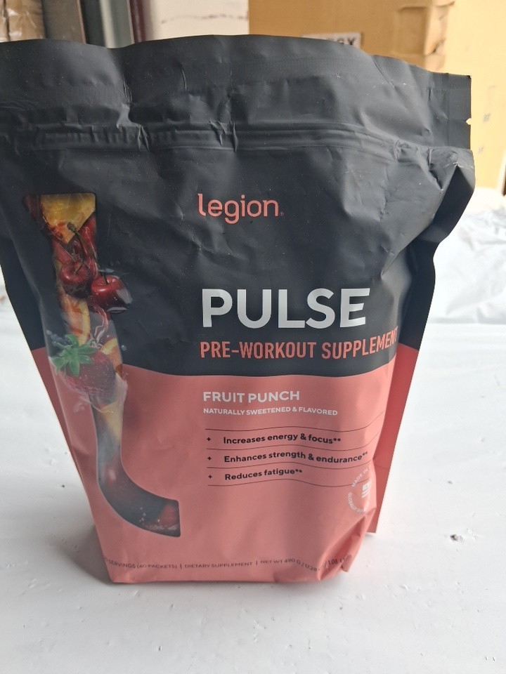 Legion Pulse Pre-Workout Supplement, Fruit Punch Favor. 20 Servings. 40 Packets