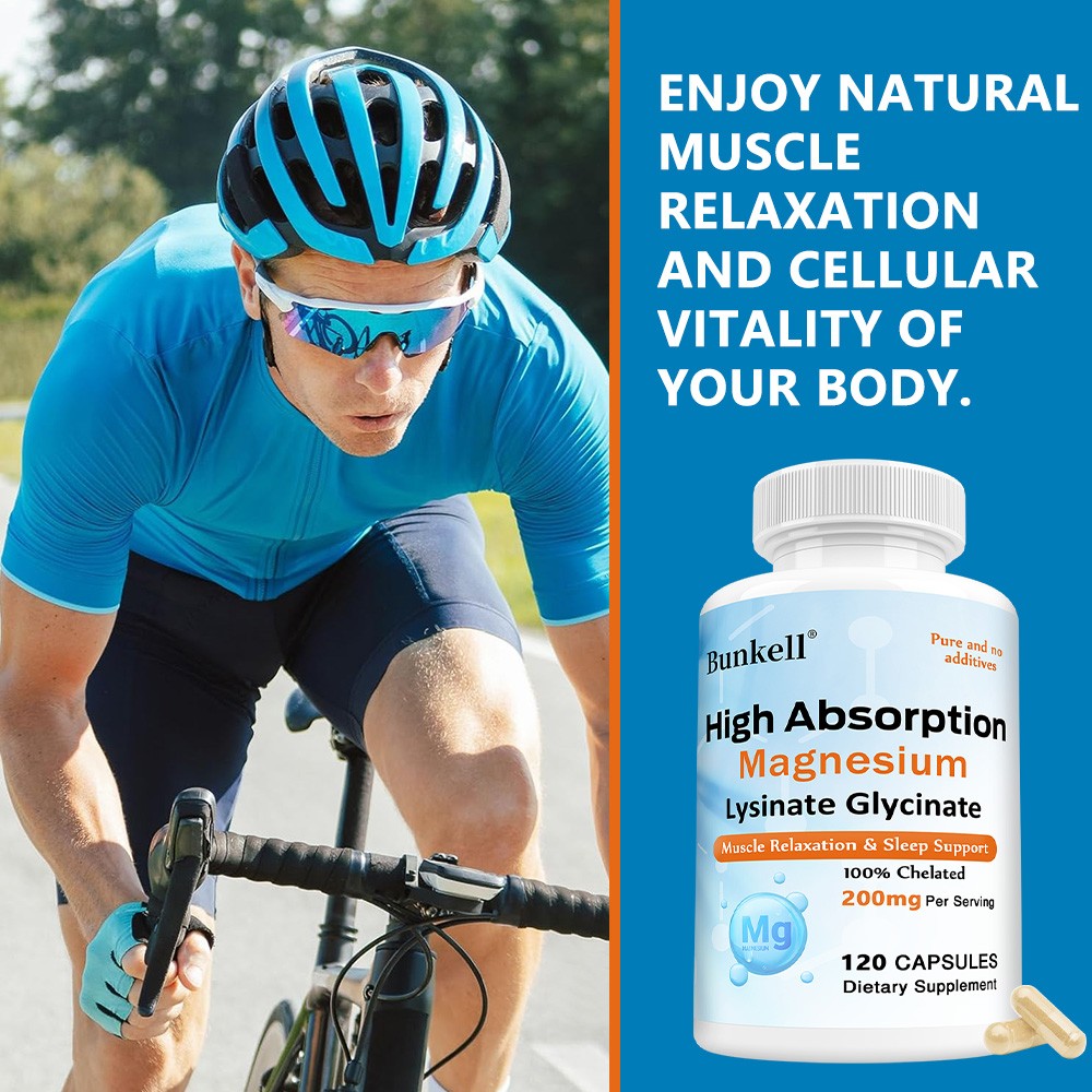 Magnesium Lysinate Glycinate Supplements Supports Muscle Relaxation 120 Capsules