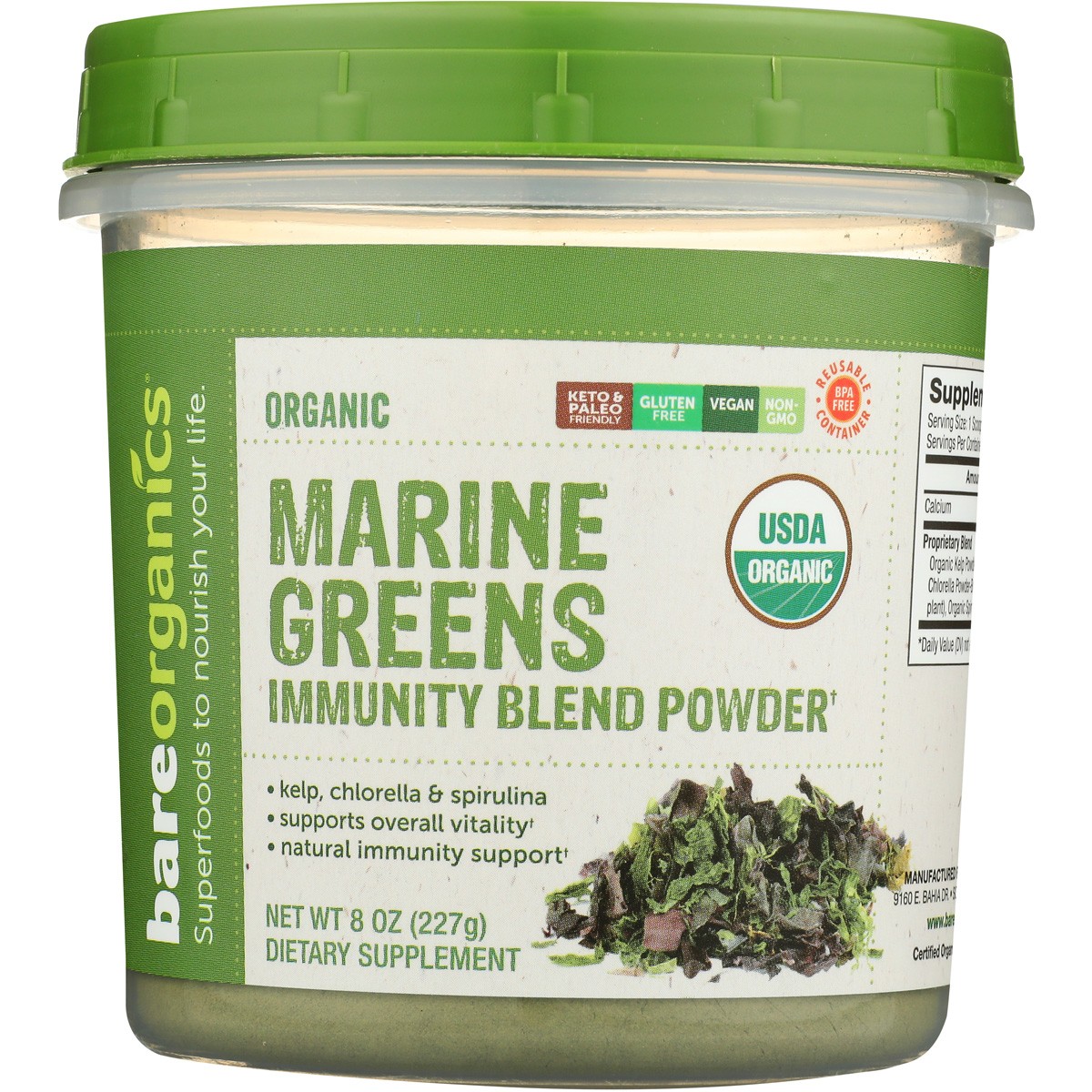 Organic Marine Greens Immunity Blend Powder By Bareorganics 8 Oz 1 Pack