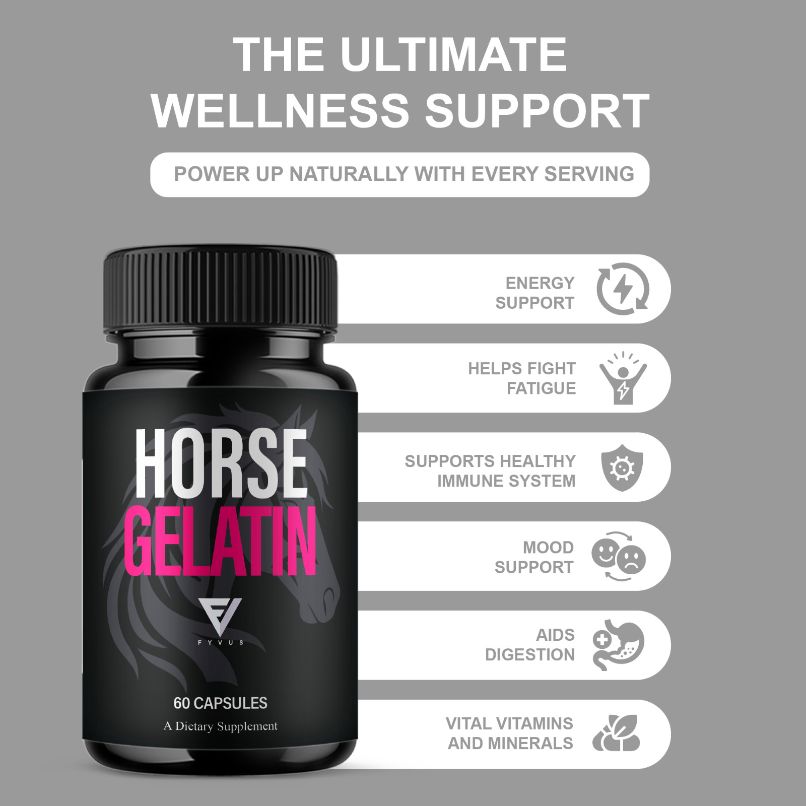 (2 Pack) Horse Gelatin Performance Capsules, Horse Gelatin Pills (120 Capsules)