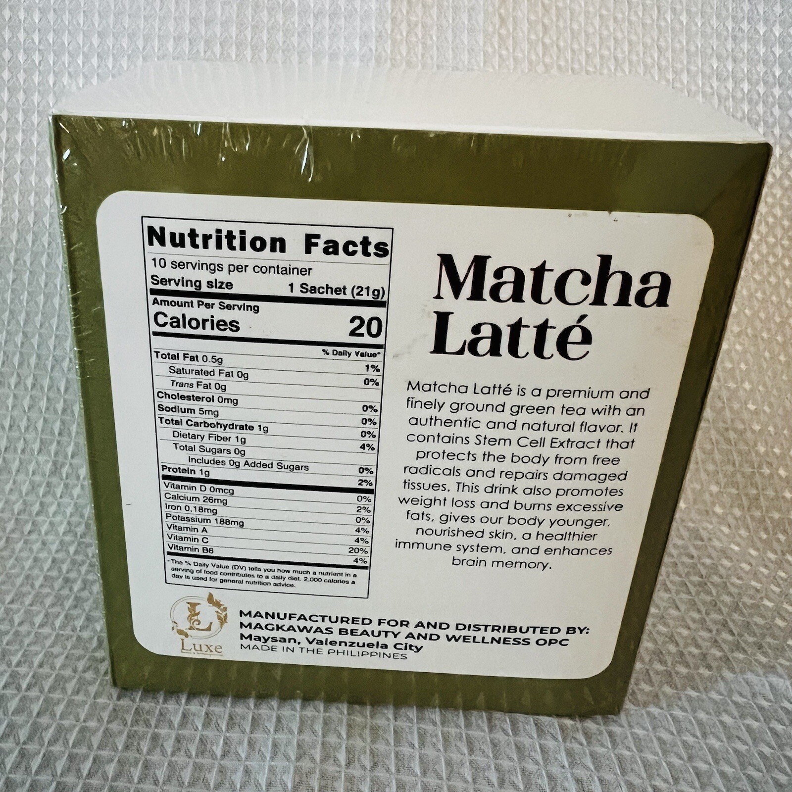 2x Boxes Luxe Slim MATCHA LATTE – 10 Sachets With Stem Cell Extract