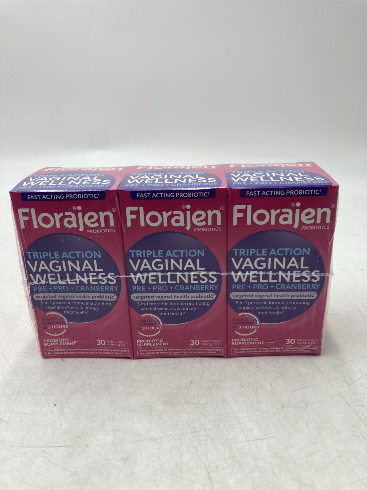 3 Pack Florajen Triple Action Womens Vaginal Wellness 30 Capsules Exp 08/27