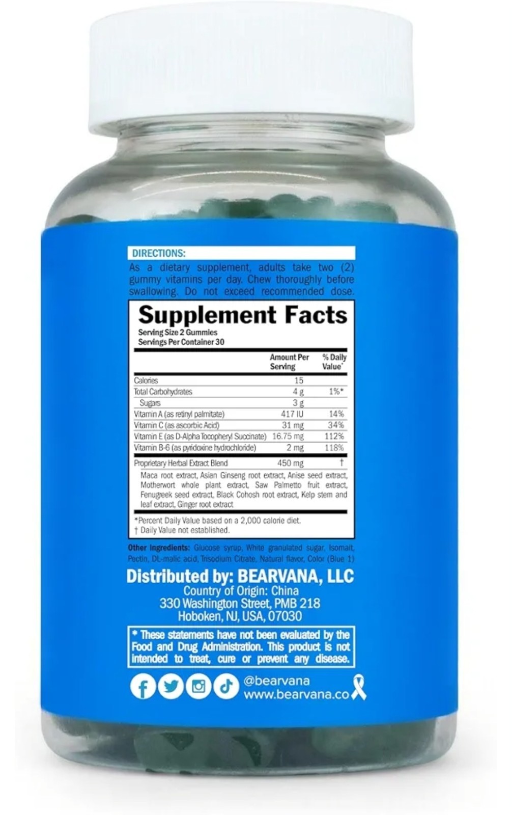 BEARVANA Booty Gummies Vegan Gluten-Free Dairy-Free Soy-Free 60 Gummies