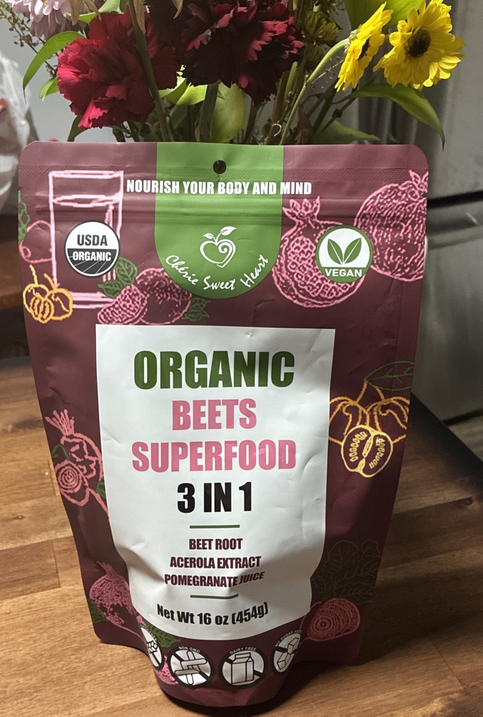 USDA ORGANIC BEETS SUPERFOOD 3 IN 1: BEET ROOT.ACEROLA EXTRACT.POMEGRANATE JUICE