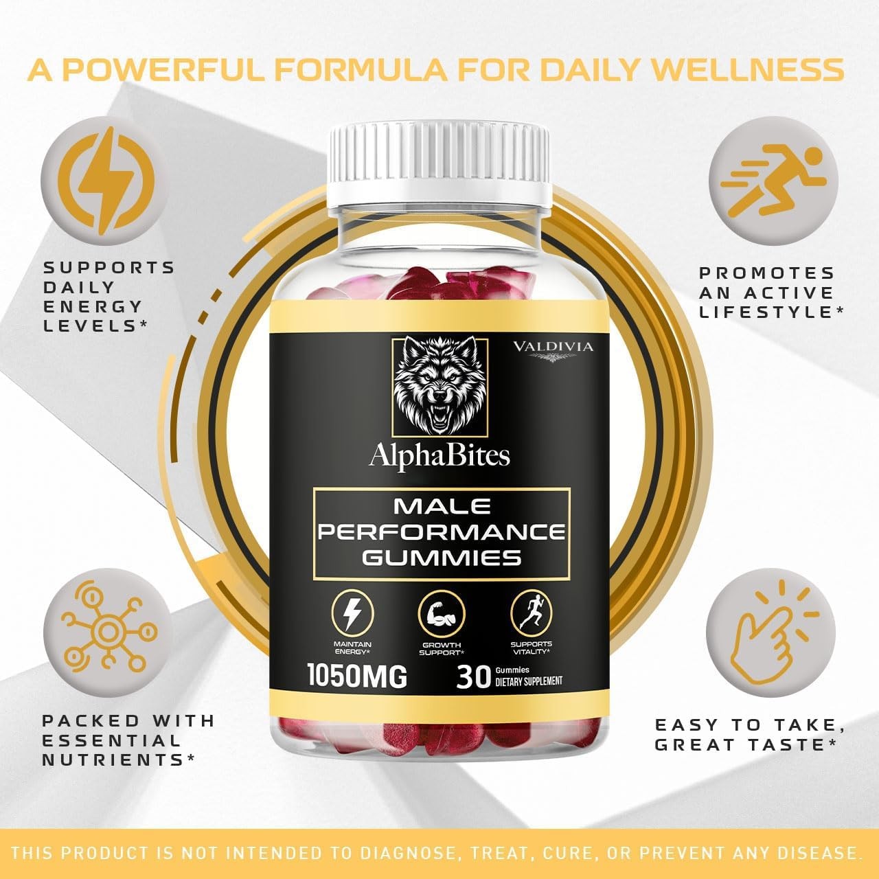 Valdivia Alpha Gummy Pro 30 Gummies Men’s Health Supplement Made in USA Male
