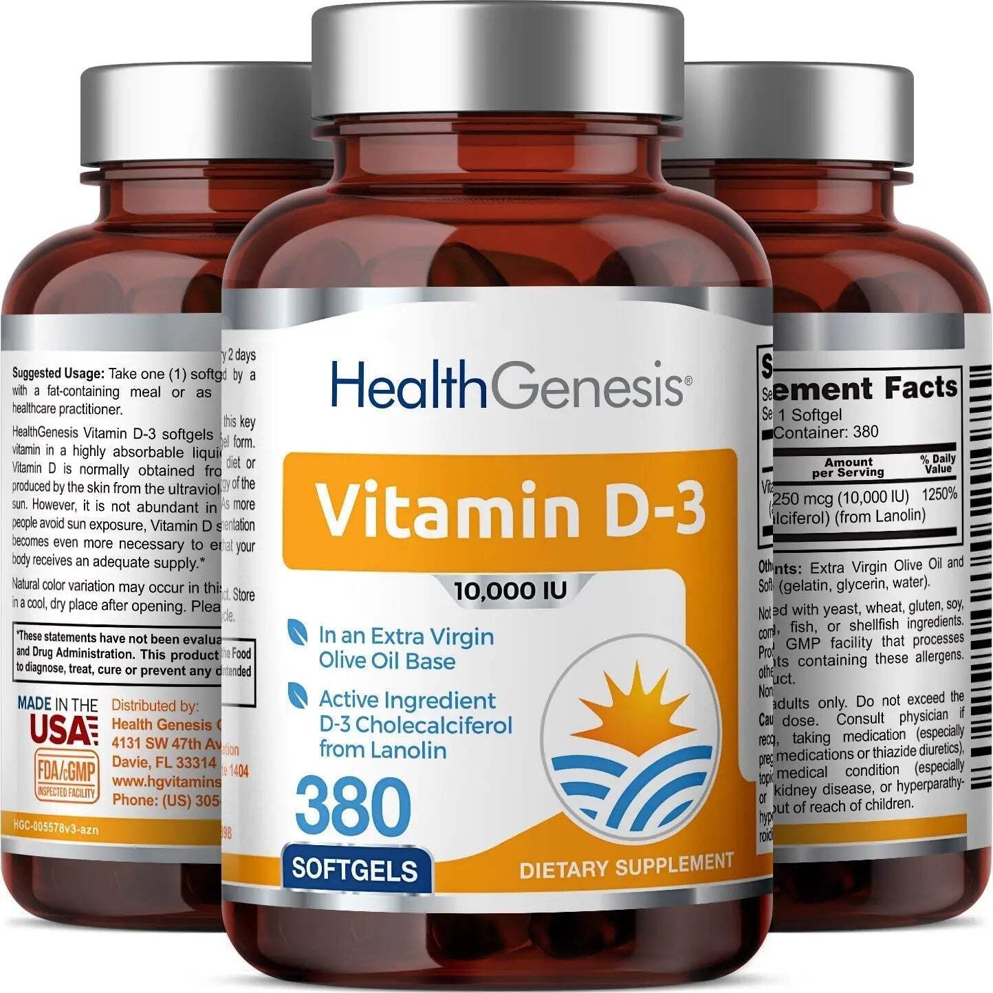 Health Genesis Vitamin D-3 10000 IU 380 Softgels