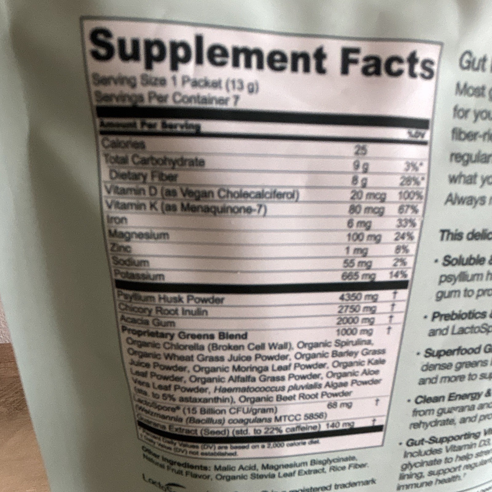 hona Fiber + Greens Gut & Superfood Blend Powder 3.2 oz (91 g) 7 Servings