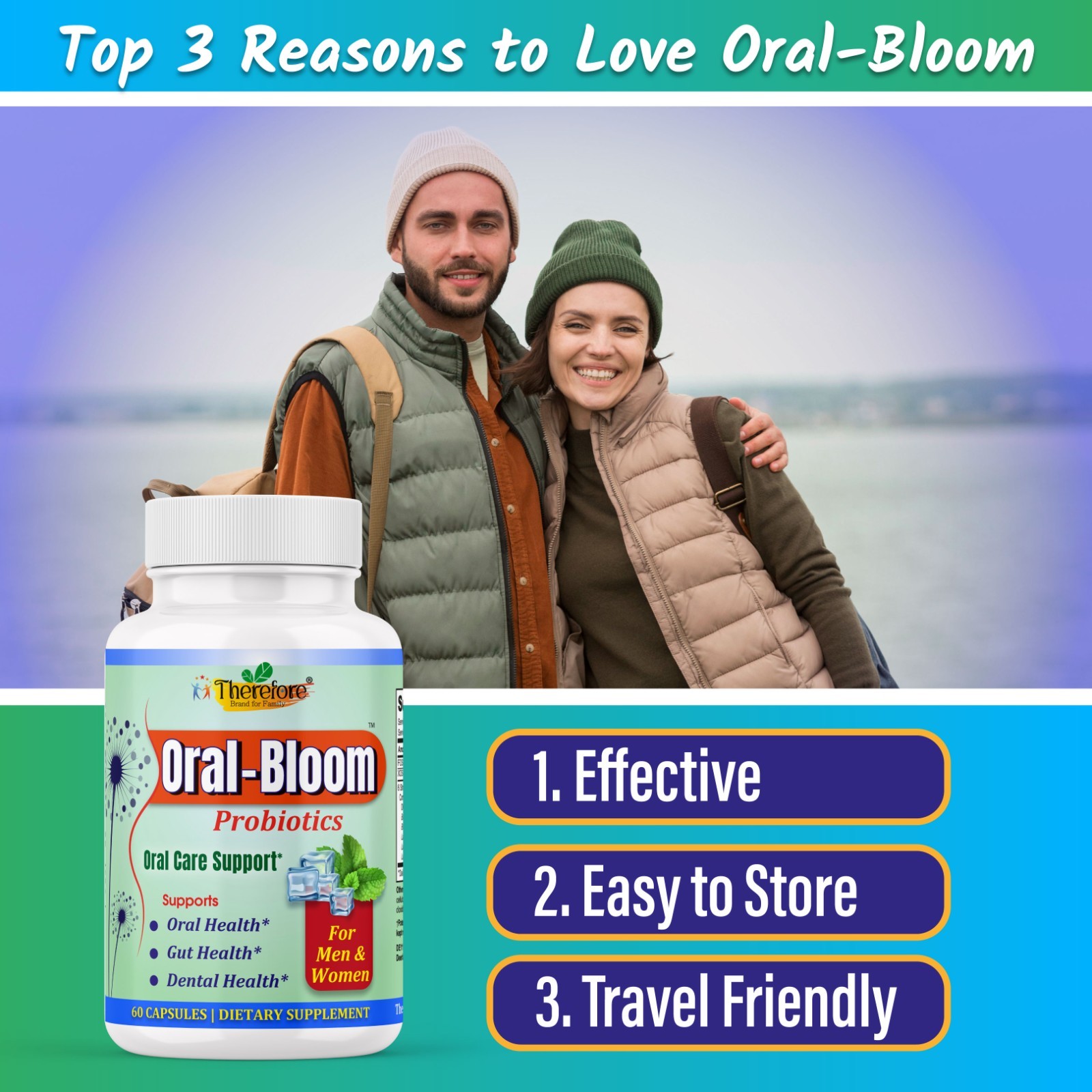 Oral-Bloom Probiotic Capsules for Oral Health, Gut Support & Fresh Breath-60ct