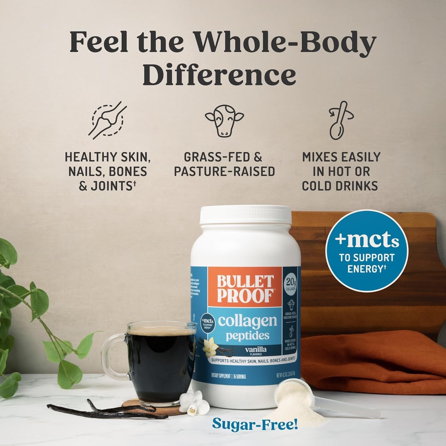 Bulletproof Vanilla Collagen Protein Powder MCT Oil 19g Protein 42.3 Oz 1/12/28
