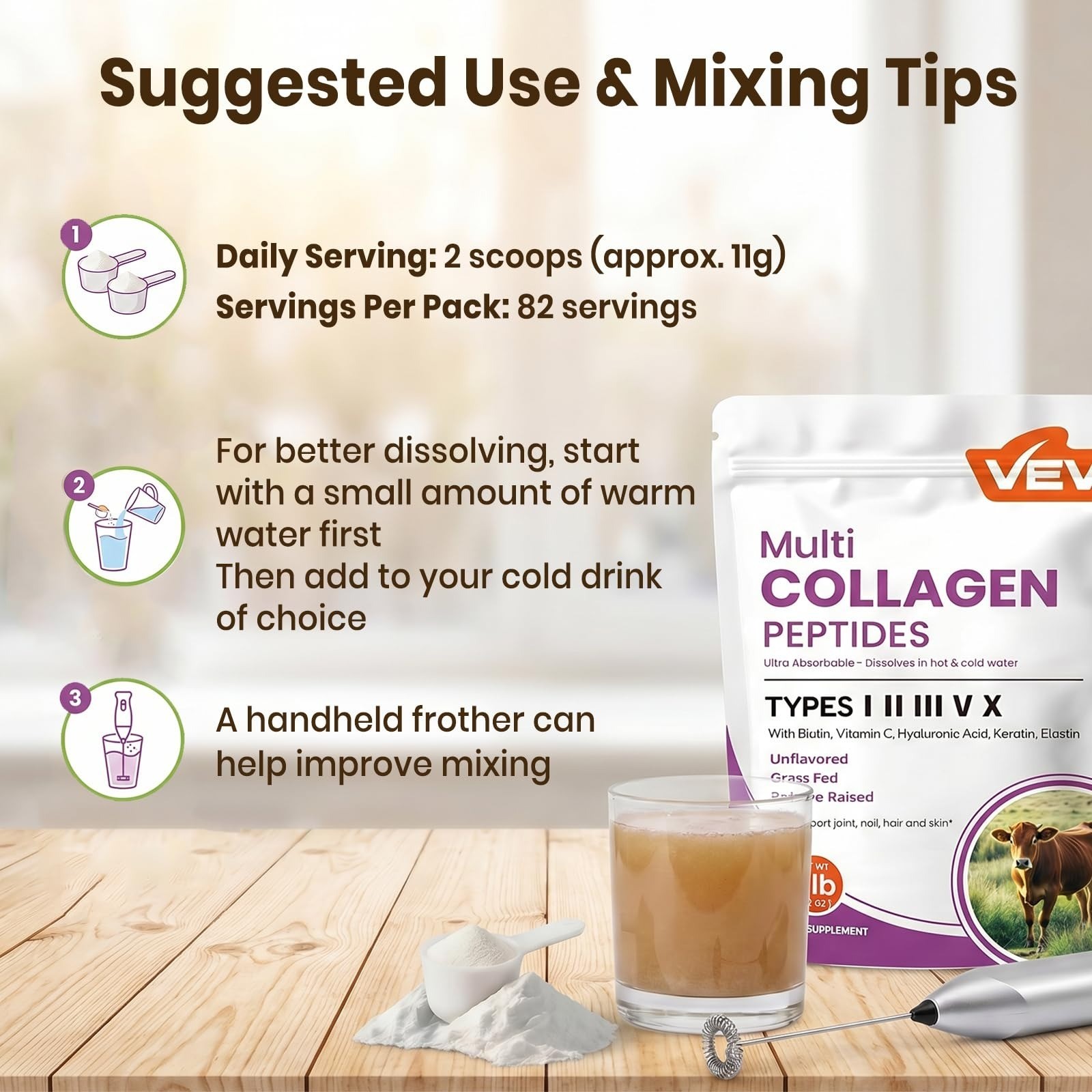 VEV Multi Collagen Peptides Powder 32 oz – Unflavored Hydrolyzed Collagen