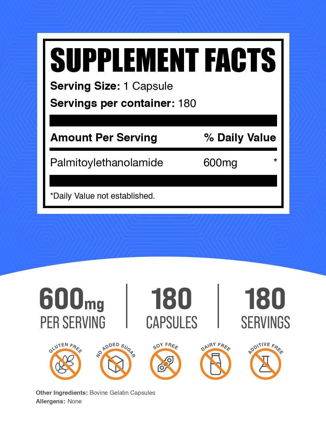 Palmitoylethanolamide (PEA) 180 Capsules – 600 mg Per Serving