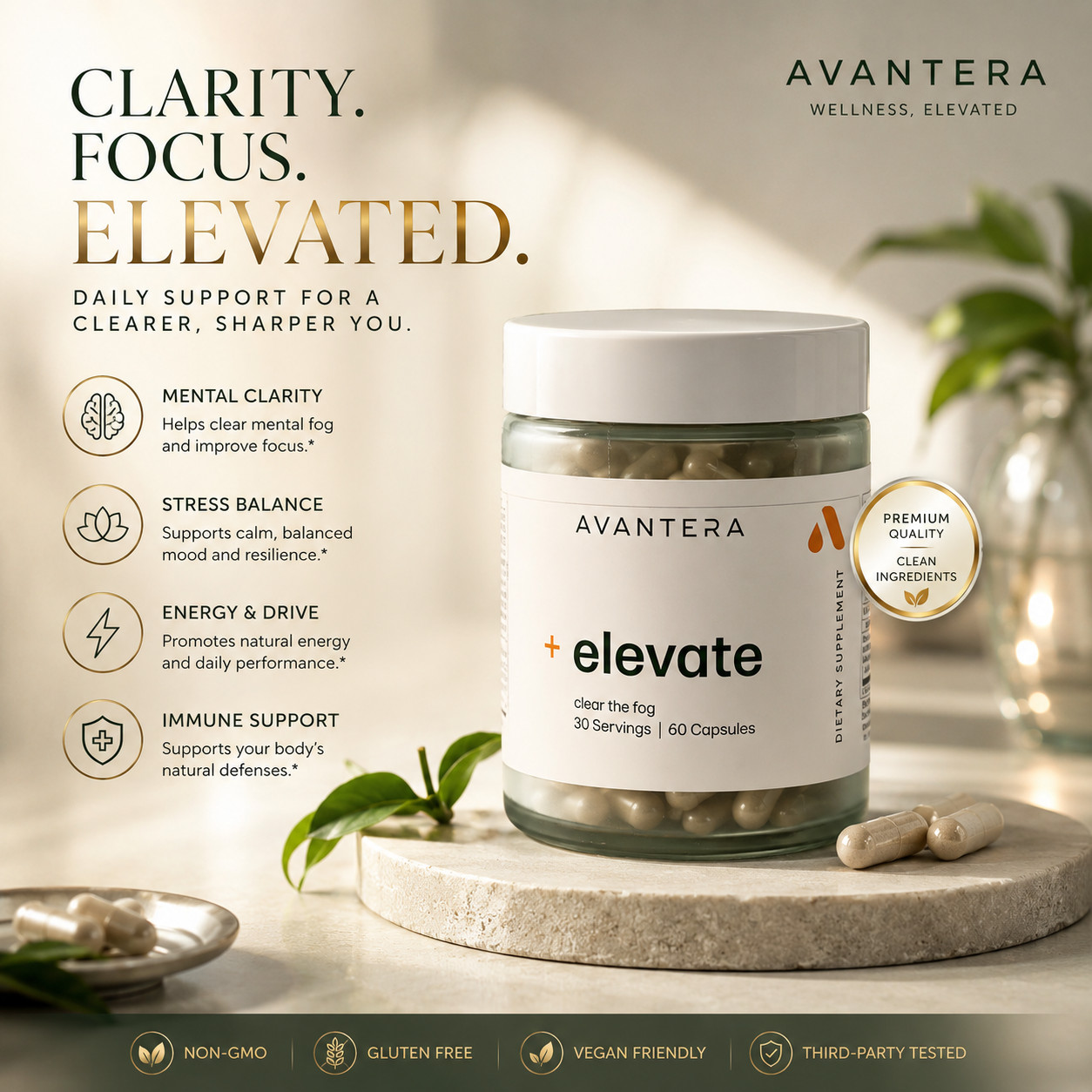 Avantera Elevate Cognitive Support Supplement | ADHD Focus & Brain Fog Relief