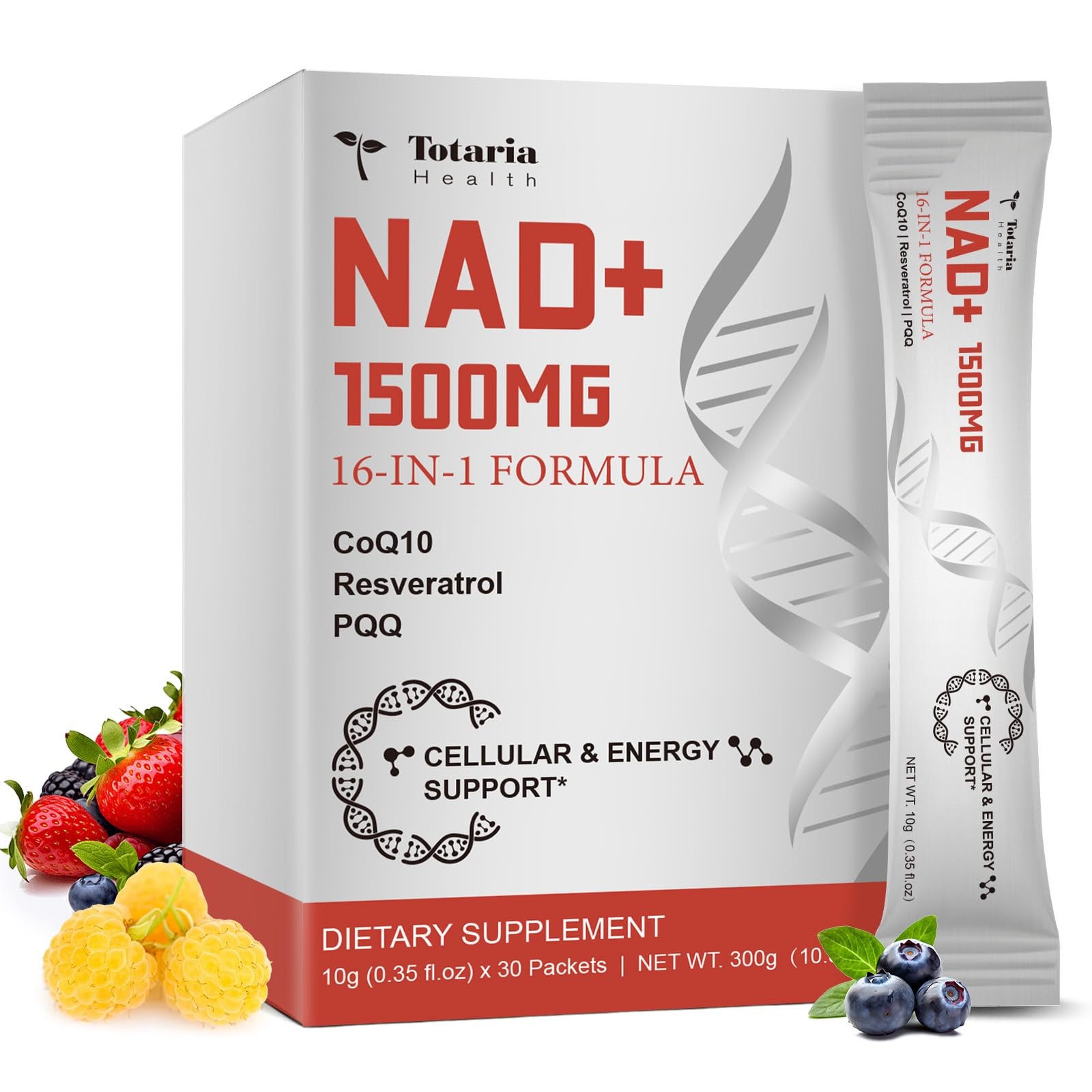 Totaria 16-in-1 NAD Liquid Supplement 1500mg for Men & Women, Extra 30 Packet