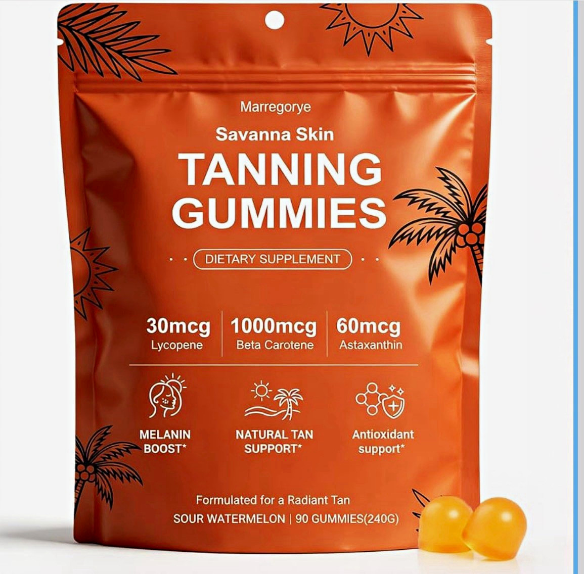 Marregorye Savanna Skin Tanning Gummies Sour Watermelon 90 ct Skin Health
