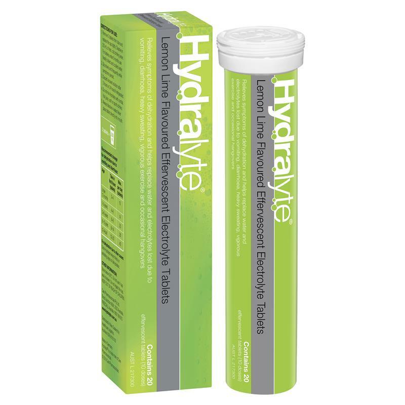 Hydralyte Effervescent Electrolyte Lemon Lime Flavour For Dehydration 20 Tablets