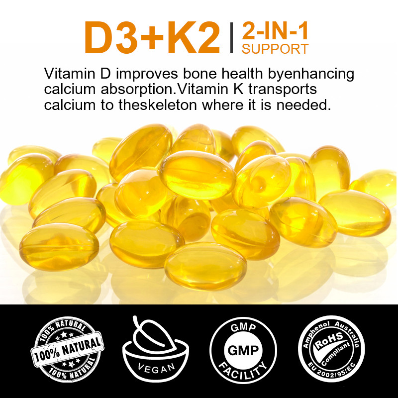 Vitamin D3 5,000 Iu + K2 Mk7 200Mcg – Immune & Bone Support 120~600 Capsules