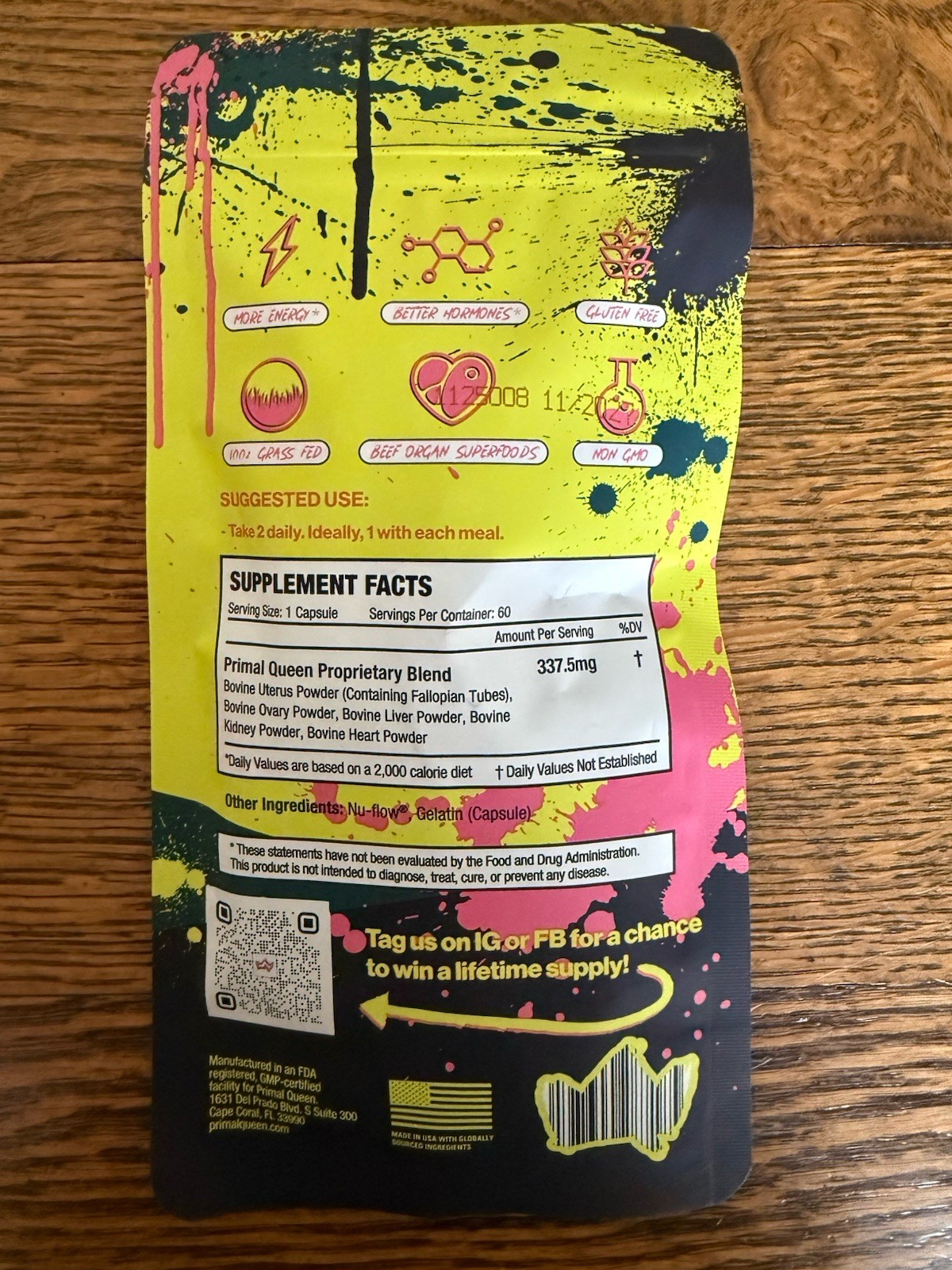 Primal Queen Beef Organ Supplement 60 Capsules Grass Fed Gluten-Free Non-GMO