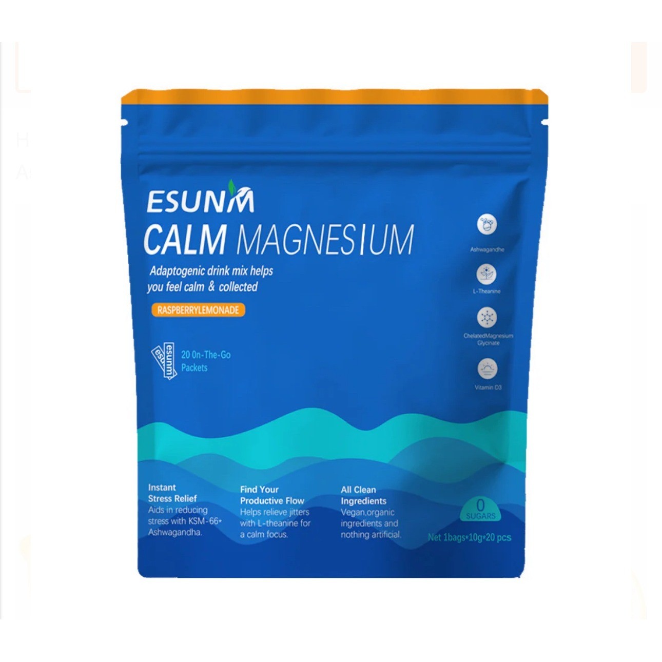 ESUNM Calm Magnesium Raspberry Lemonade Drink Mix Stress Relief 20 Packets