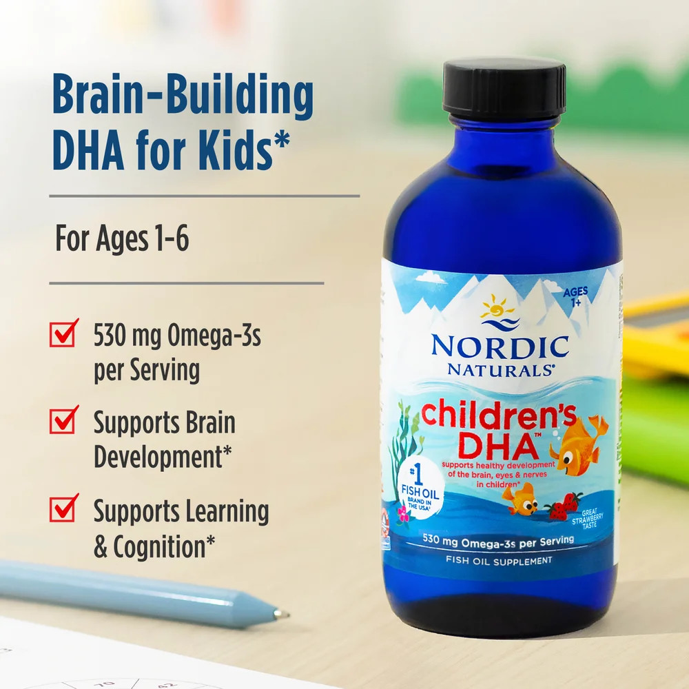 Nordic Naturals Children’s DHA Liquid – Strawberry Flavored Kids Fish Oil, 8 Oz