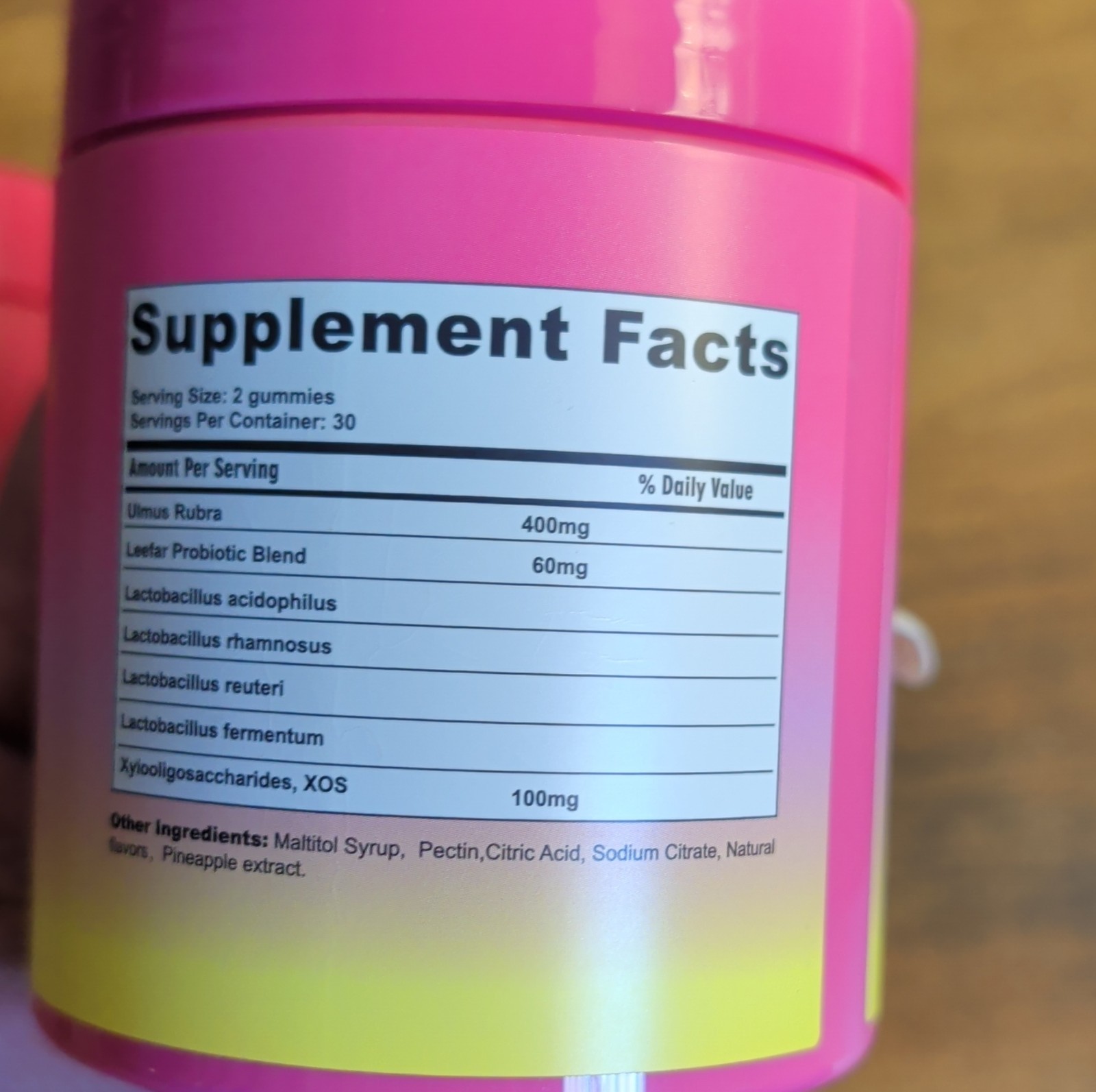 Two bottles of Leefar Women’s Probiotic Slippery Elm Gummies Pineapple 60 Count