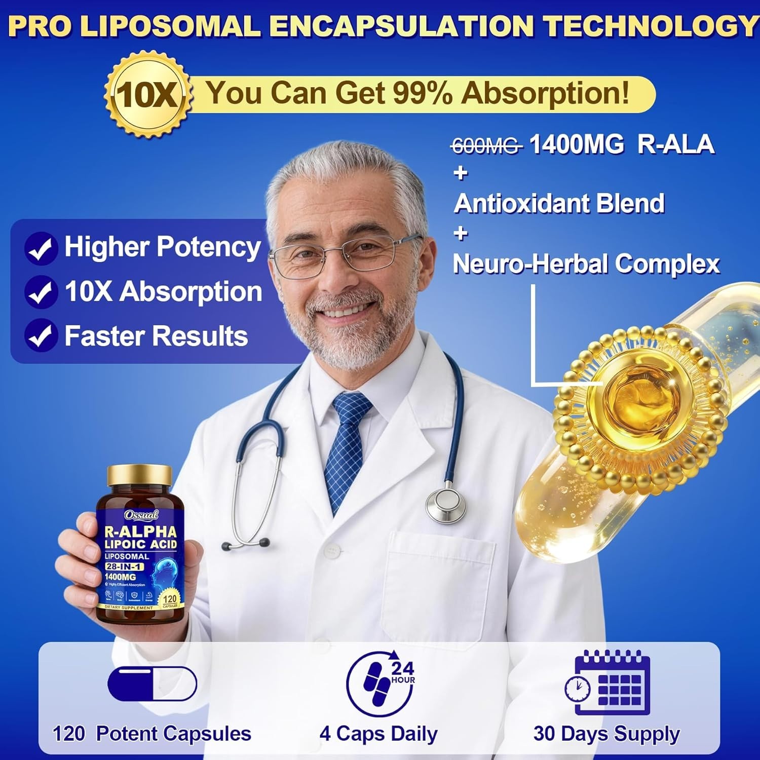 28in1 R Alpha Lipoic Acid 1400mg Neuropathy Supplements for Energy, 120 Capsules