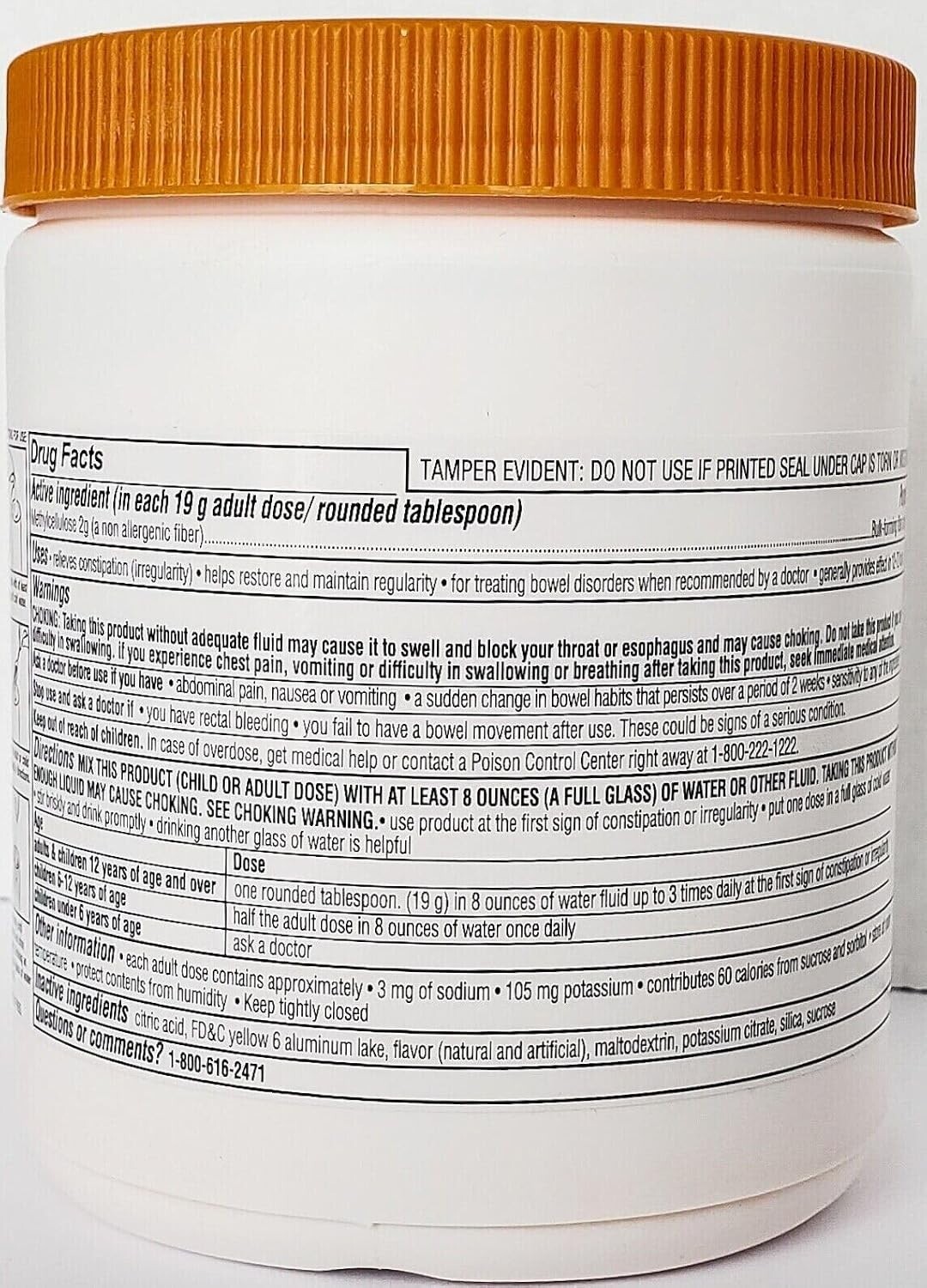 Fiber Therapy Powder Methylcellulose Supplement Orange Constipation Relief 16 oz