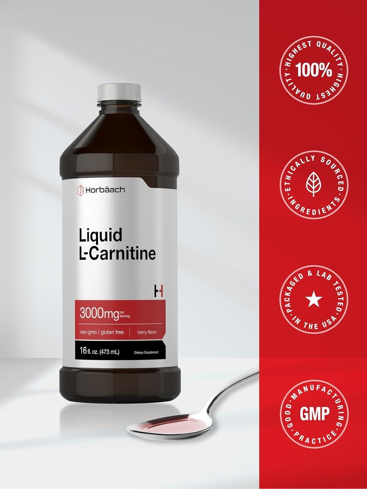 Horbäach L-Carnitine Liquid 3000 mg 16 fl oz Berry Flavor Supplement