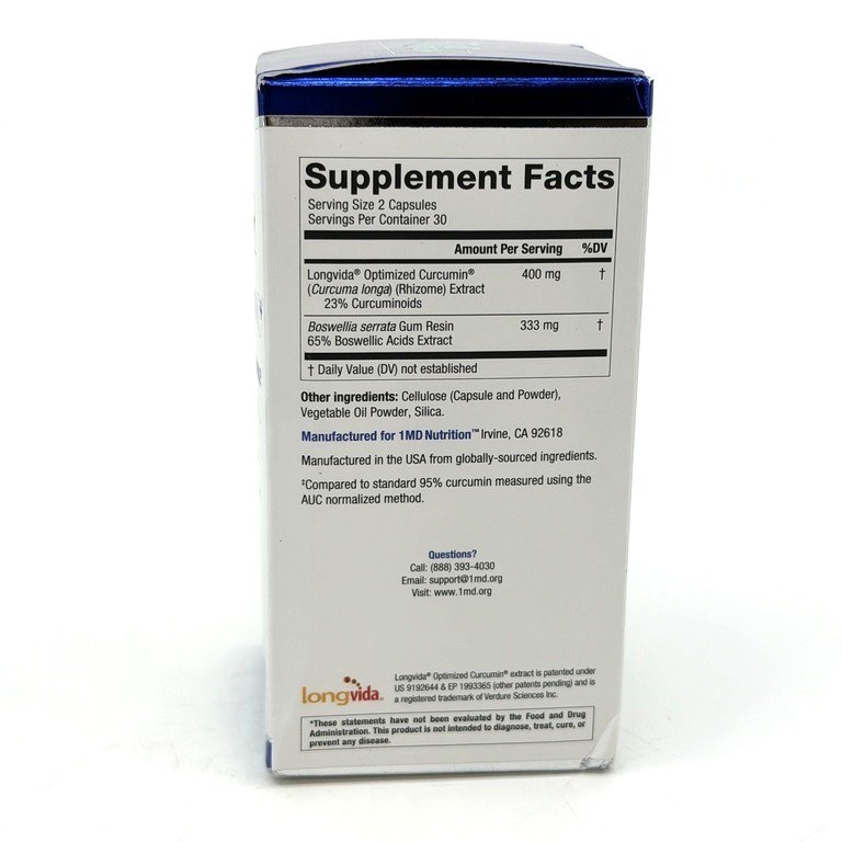 1MD Nutrition CurcuminMD Plus Joint Support Curcumin Boswellia 60 Capsules 06/27