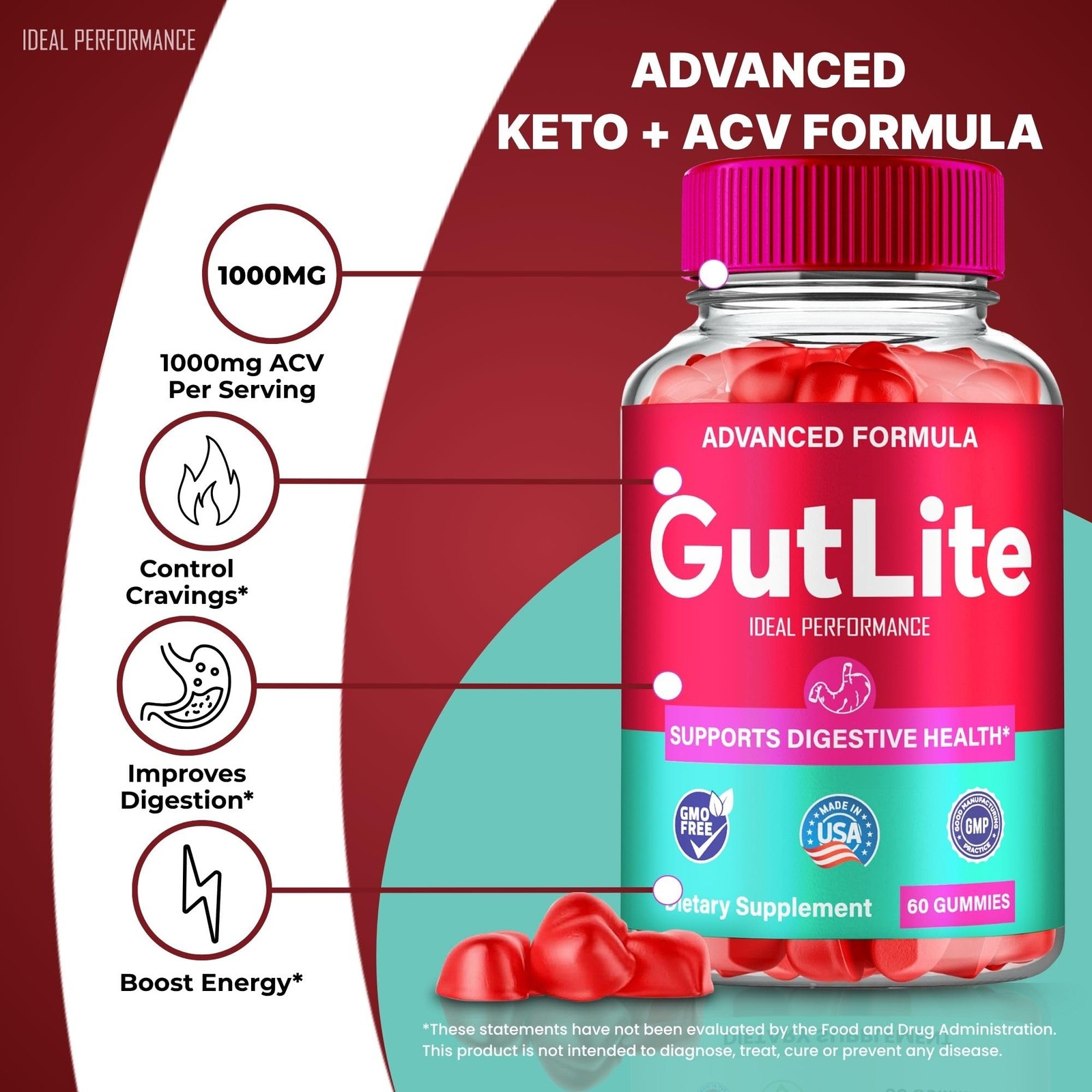 GutLite Gut Lite Digestive Health Supplement – 300 Gummies (5 Pack)