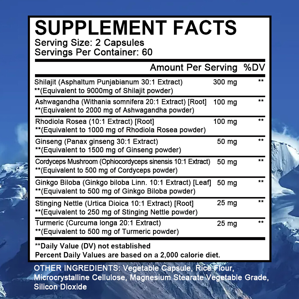 Shilajit, Rhodiola Rosea, Ashwagandha with Ginseng, Dietary Supplement