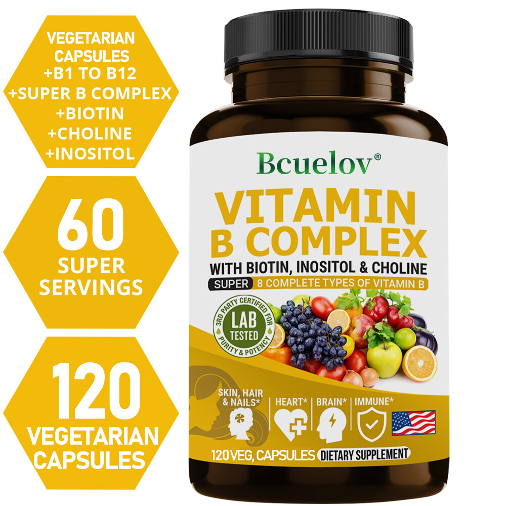 Vitamin B Complex Contains B1,B2,B3,B5,B6,B7,B9,B12,Choline,Inositol