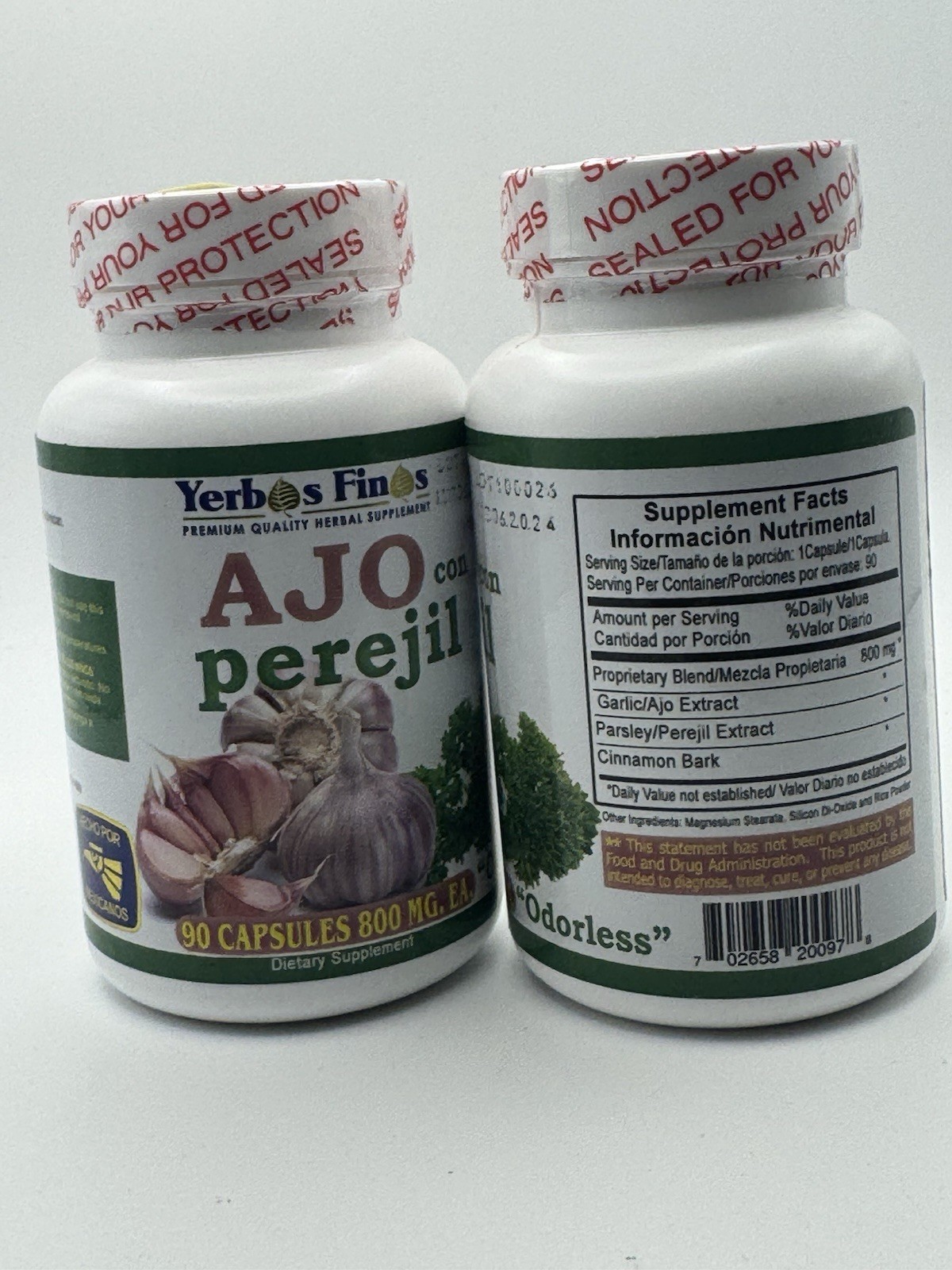 Yerbas Finas Odorless Garlic & Parsley Supplement 800 mg 90 Capsules