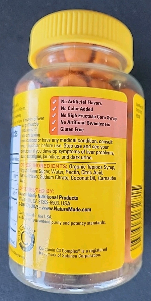 Nature Made Turmeric Curcumin 250 mg Gummies Mango Flavor 60 Gummies Exp 07/2026