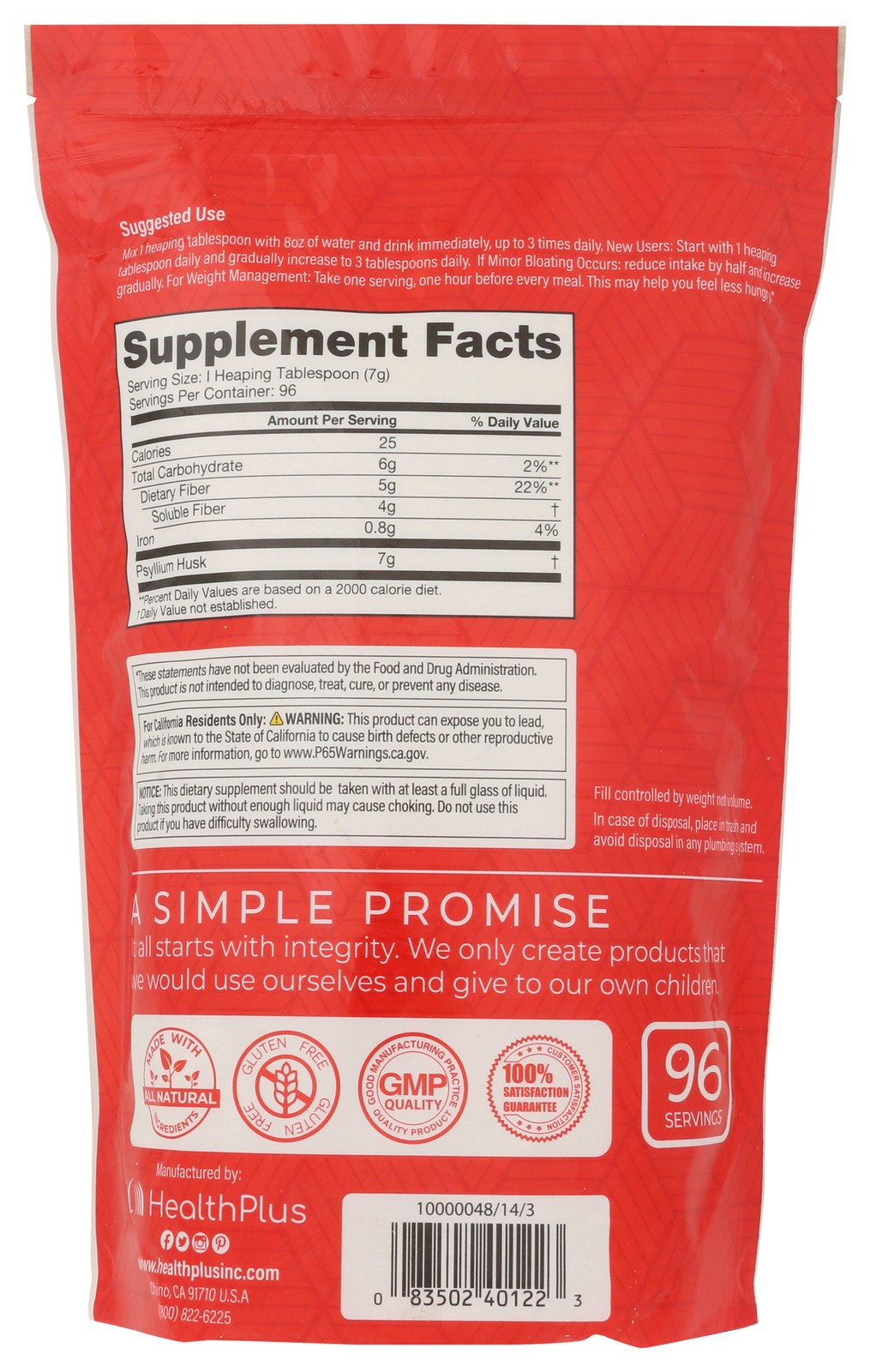 Psyllium Husk Dietary Fiber Supplement By Healthplus 24 Oz 1 Pack