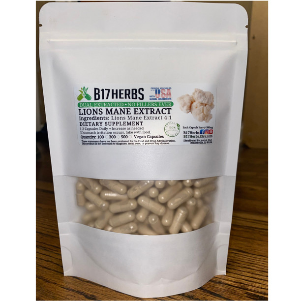 Lions Mane Mushroom Extract 4:1 | Extra Strength 500mg – 100 Veggie Caps