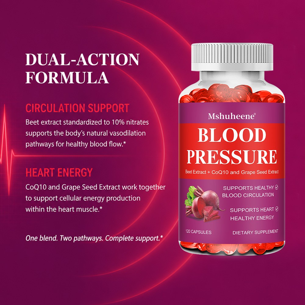 Blood Pressure Support with Beet Root, CoQ10, Heart & Circulation 30/60/120 Caps