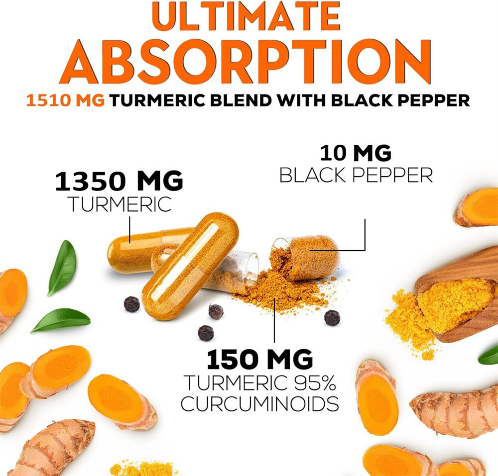 3 Bottles Turmeric Curcumin 2600mg with Ginger & Black Pepper Capsules For Adult
