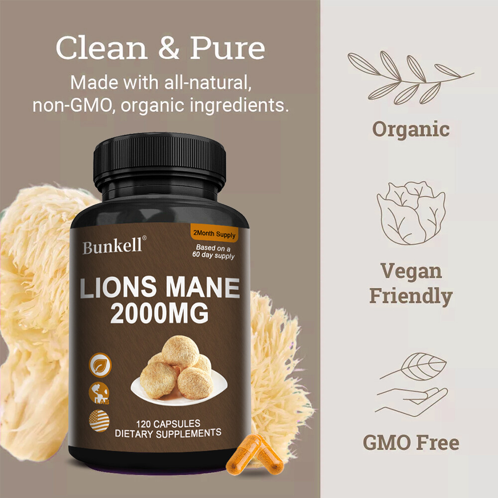 Organic Lion’s Mane Mushroom 2000mg – Cognitive, Memory, Stress, Mood Support