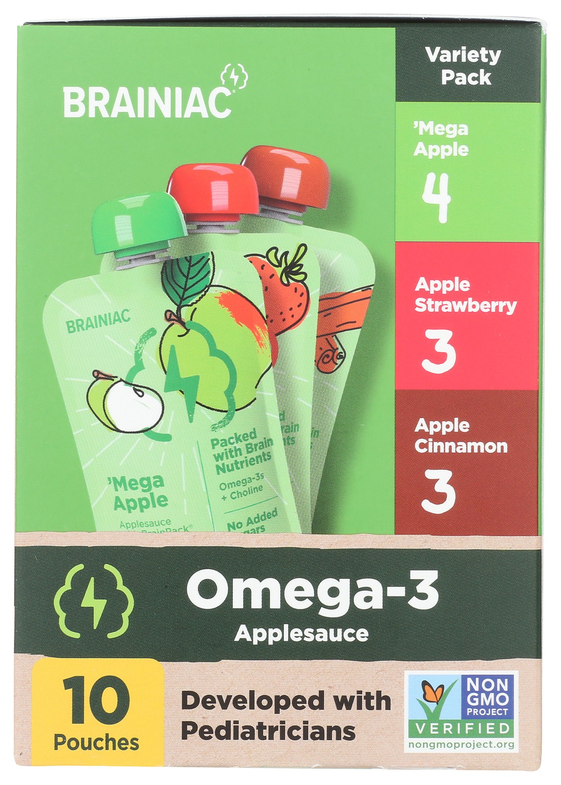 Brainiac Variety 10 Brain Squeezers Applesauce Pouches Fuel Snack 3.2 Oz 4 Pack