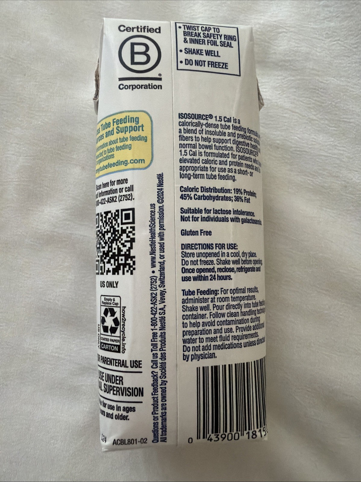 Nestlé Isosource 1.5 Cal Nutritional Drink 8.45 oz (Case of 24) Unflavored NEW