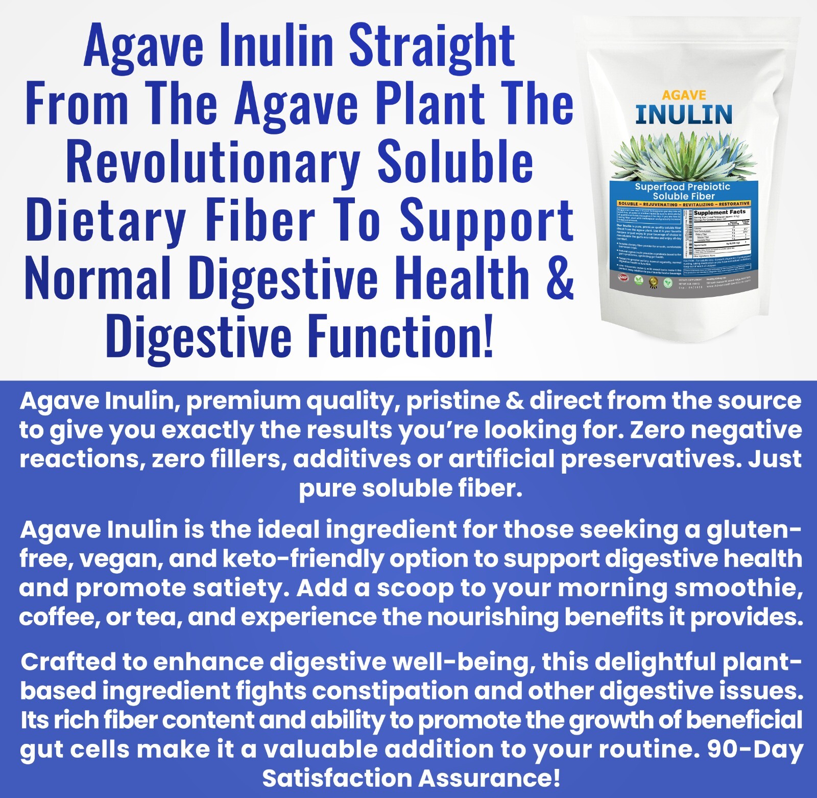Inulin Powder 48oz Gentle Agave Inulin Powder Prebiotic Soluble Inulin