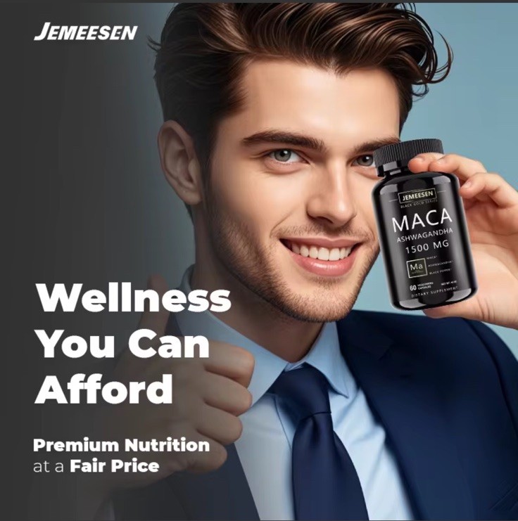 JEMEESEN Maca Ashwagandha Black Pepper 1500mg 60 Capsules Men’s Well-Being