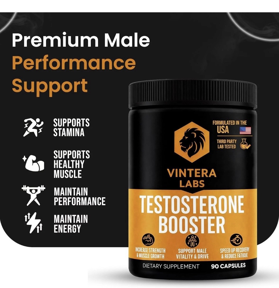 Testosterone Booster for Men High Potency Max Absorption Vintera Labs Exp 10/27