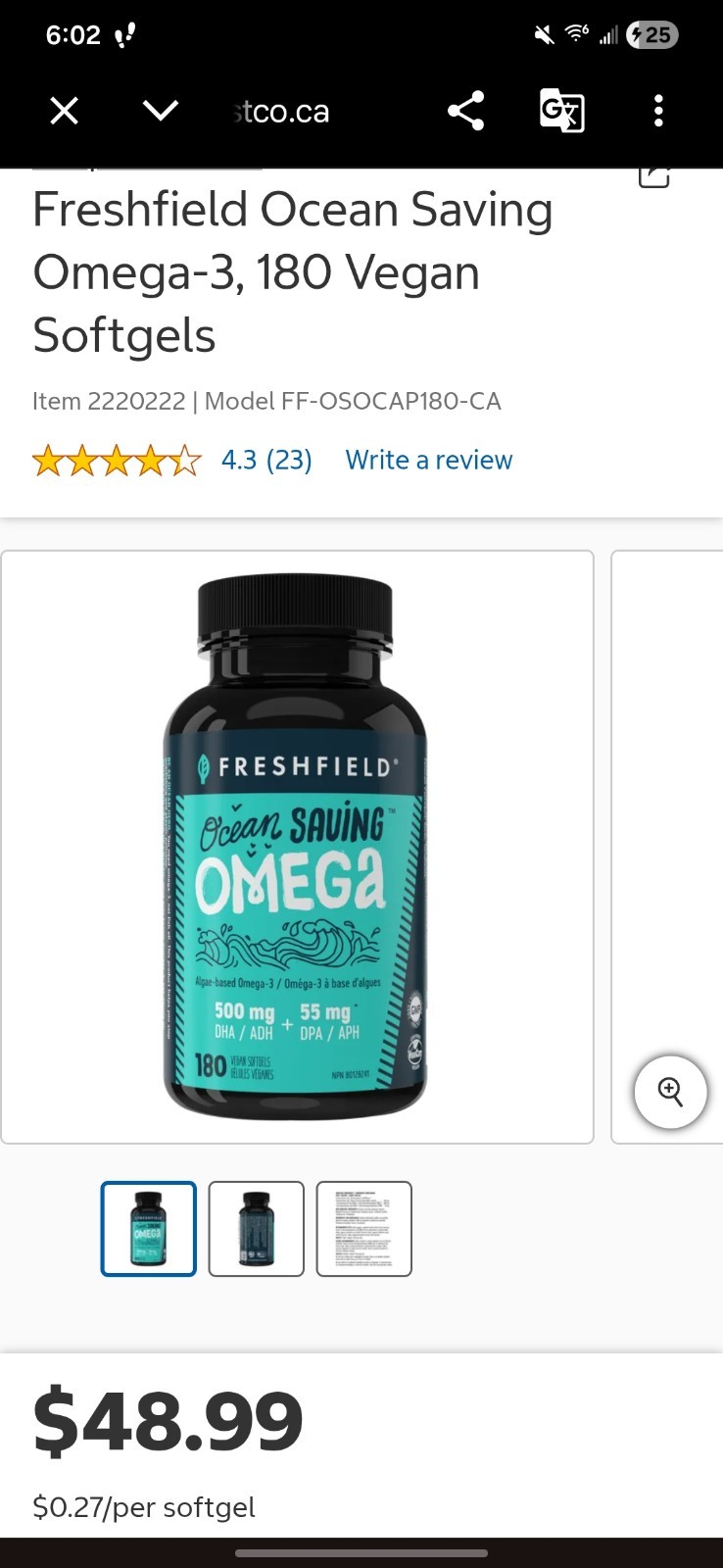 Freshfield Ocean Saving Omega Algae Omega-3 DHA & DPA Vegan 180 Caps 440mg