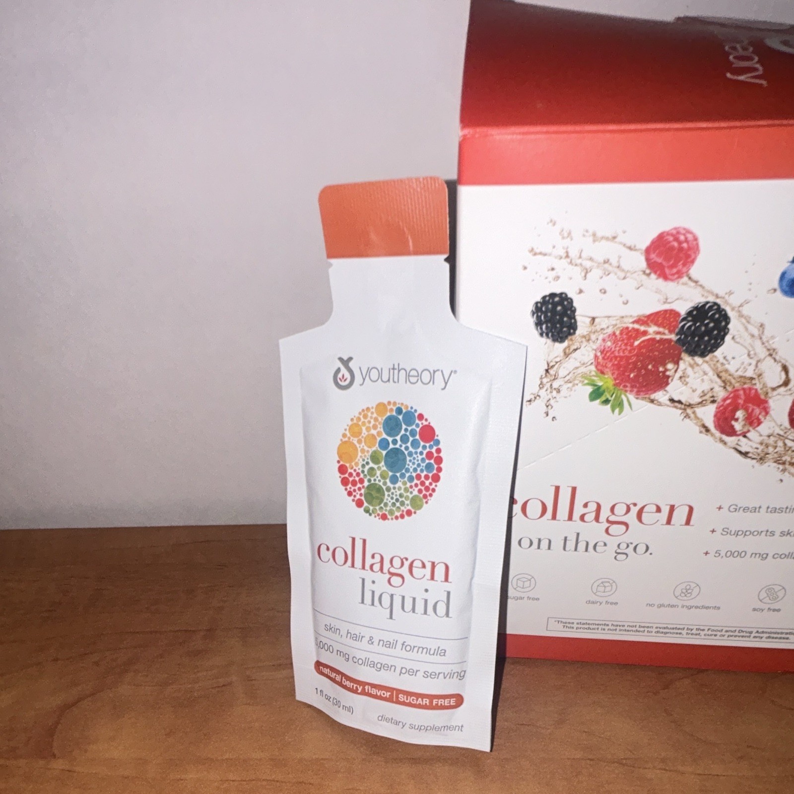 Youtheory Collagen Liquid On-the-Go Hair Skin Nails 5000mg Berry 12 Ct