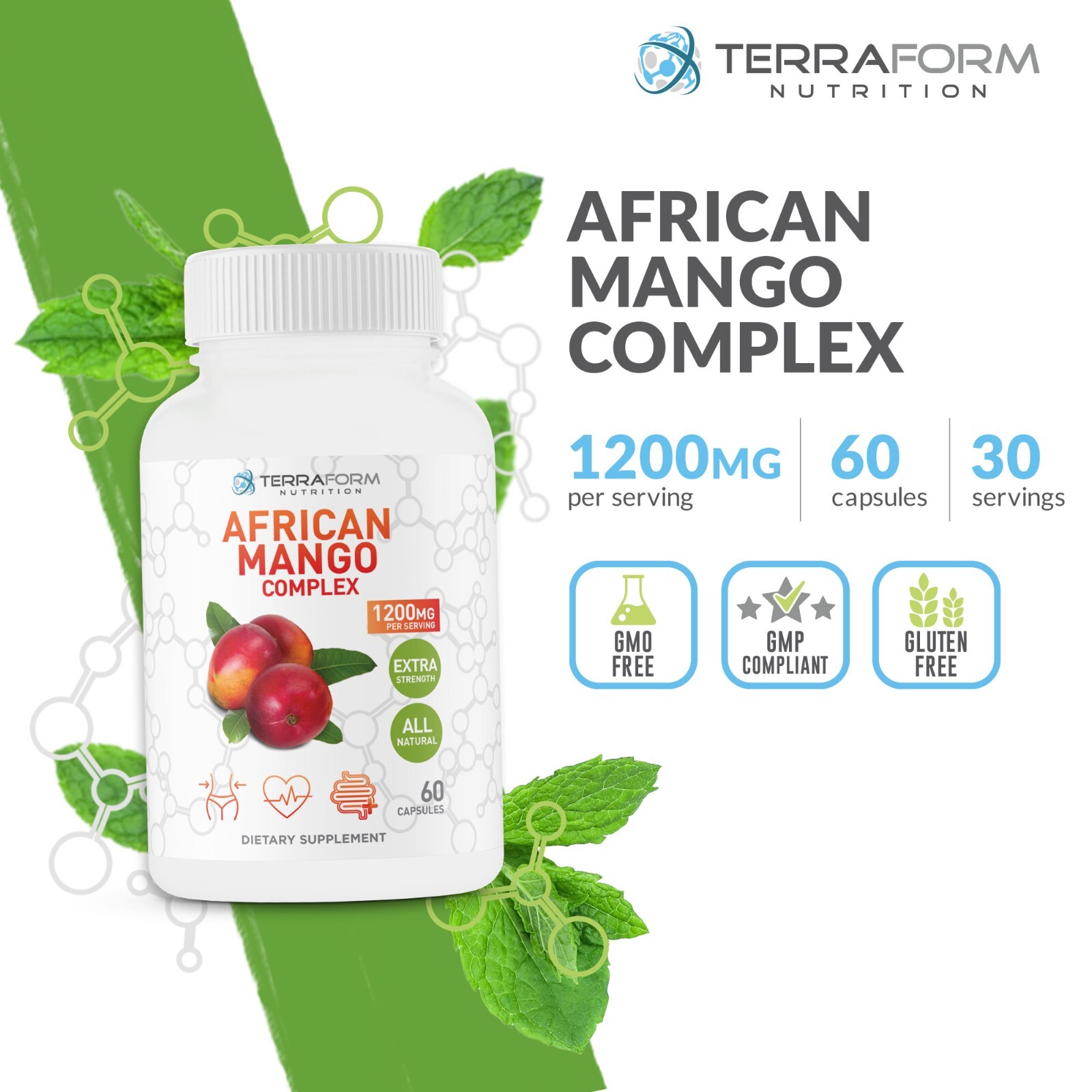African Mango Complex Diet Pills – Natural Way to Burn Fat – 1200mg/30 Serv.