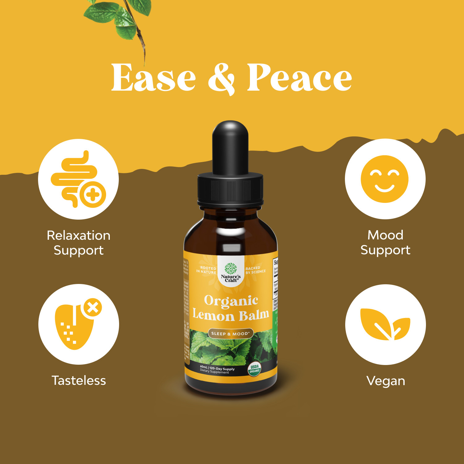 Organic Lemon Balm Extract for Immune & Mood Support Vegan Non-GMO 120 servings