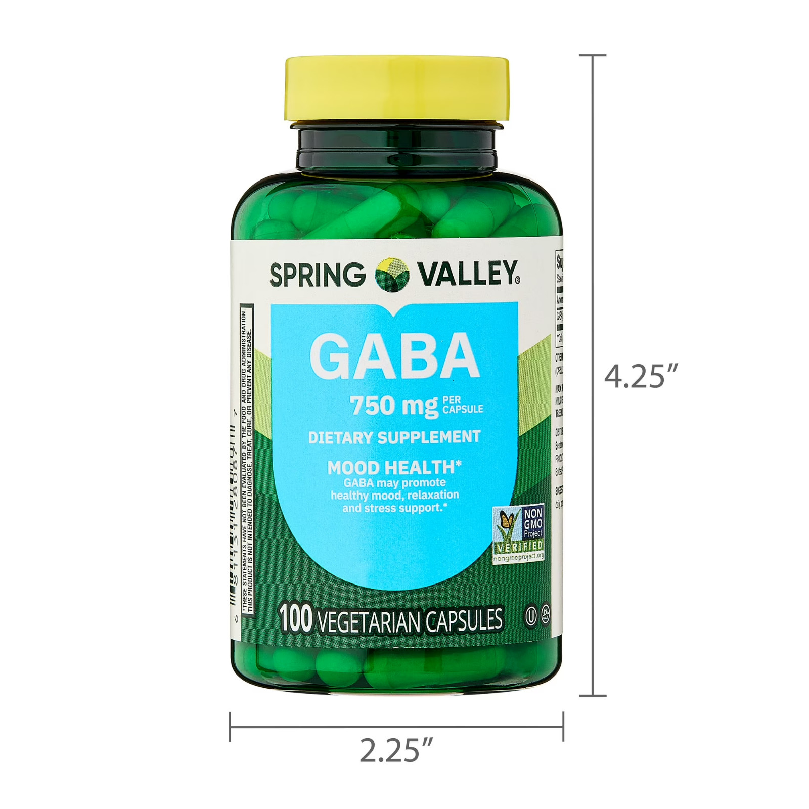 Spring Valley GABA 750 mg Mood Health Dietary Supplement 100 Capsules