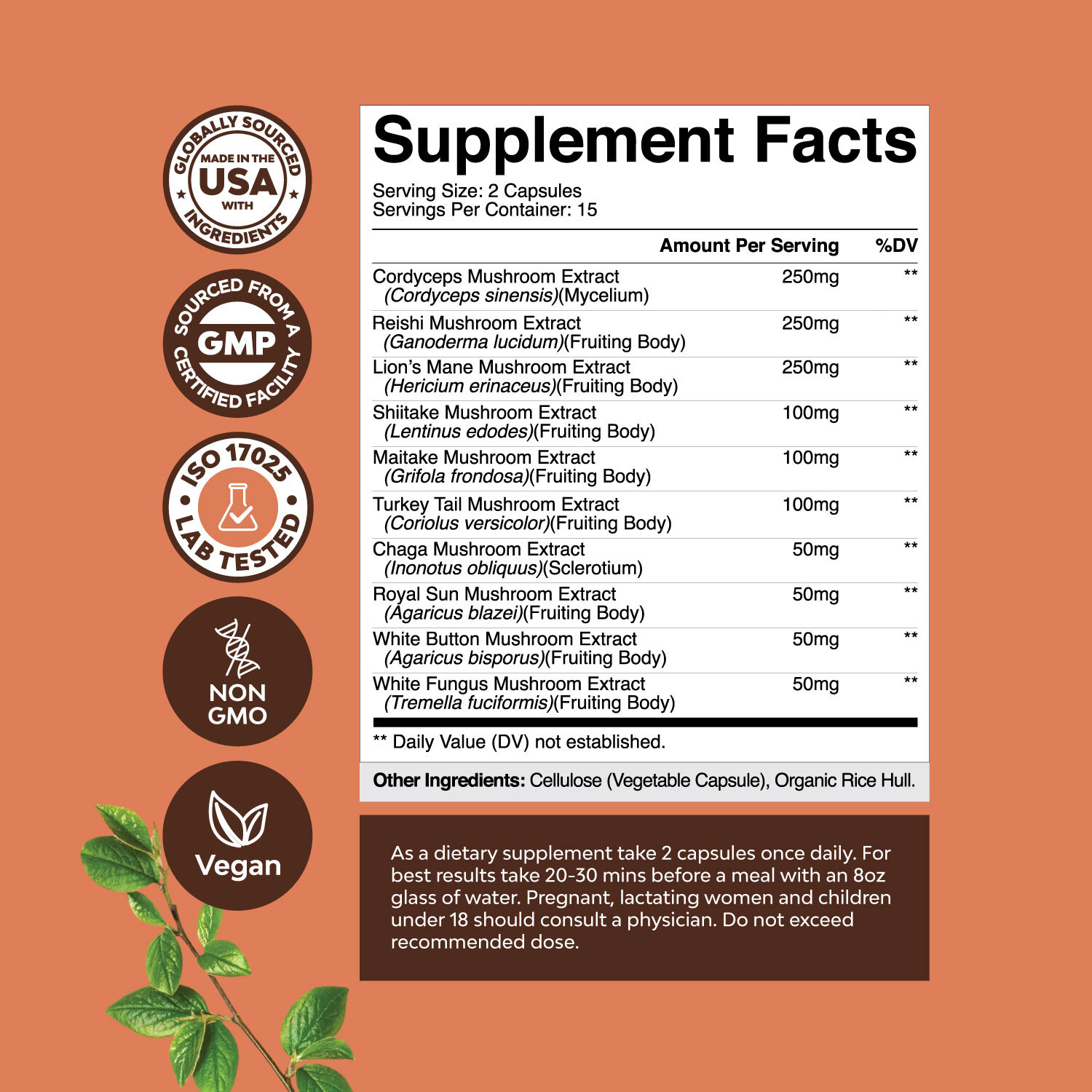 Advanced Mushroom Complex Capsules – 10X Lions Mane Supplement Capsules 30ct